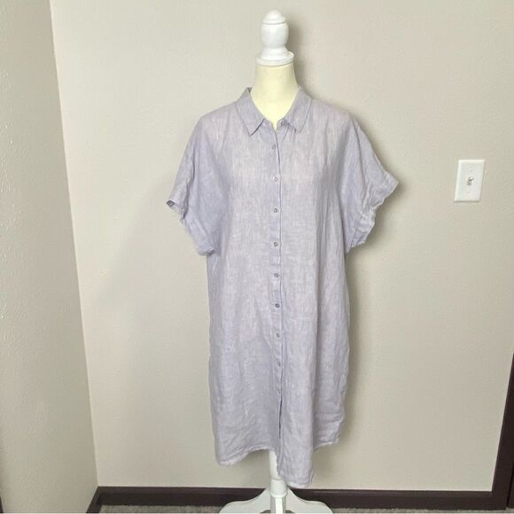 Tahari 100% Linen Short Sleeve Coastal Beachy Shirt Dress Women's Size 1X - Picture 11 of 14